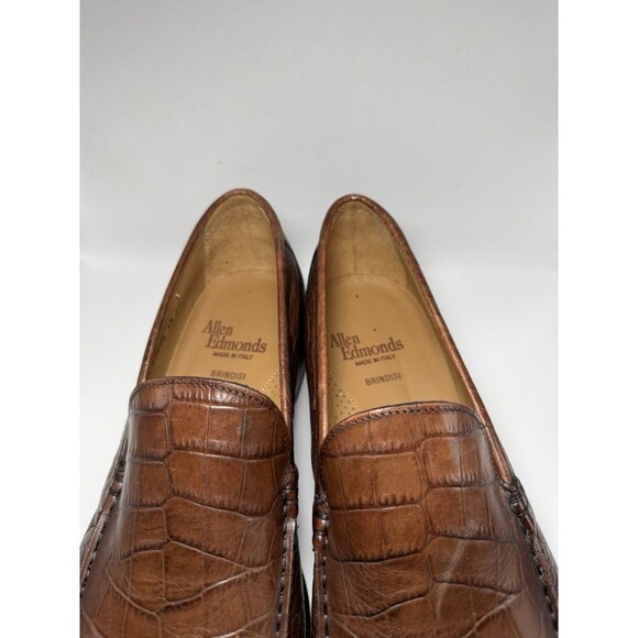 Allen Edmonds Brindisi Crocodile Embossed Leather Loafers Brown Italy Men’s 13 D - Picture 5 of 7